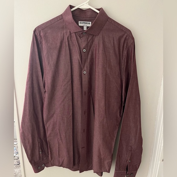 Express Men's Extra Slim Fit Burgundy Dress Shirt - Picture 12 of 13